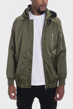 Load image into Gallery viewer, Satin Full Zip Hooded Windbreaker
