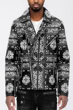 Load image into Gallery viewer, BANDANA PRINT VEGAN LEATHER JACKET
