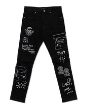 Load image into Gallery viewer, MULTI PATCH  SLIM FIT BLACK DENIM PANTS
