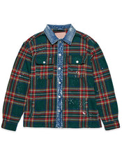 Load image into Gallery viewer, UNISEX FLANNEL SHACKET WITH DENIM CONTRAST
