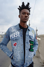 Load image into Gallery viewer, VARSITY PATCHES DENIM JACKET
