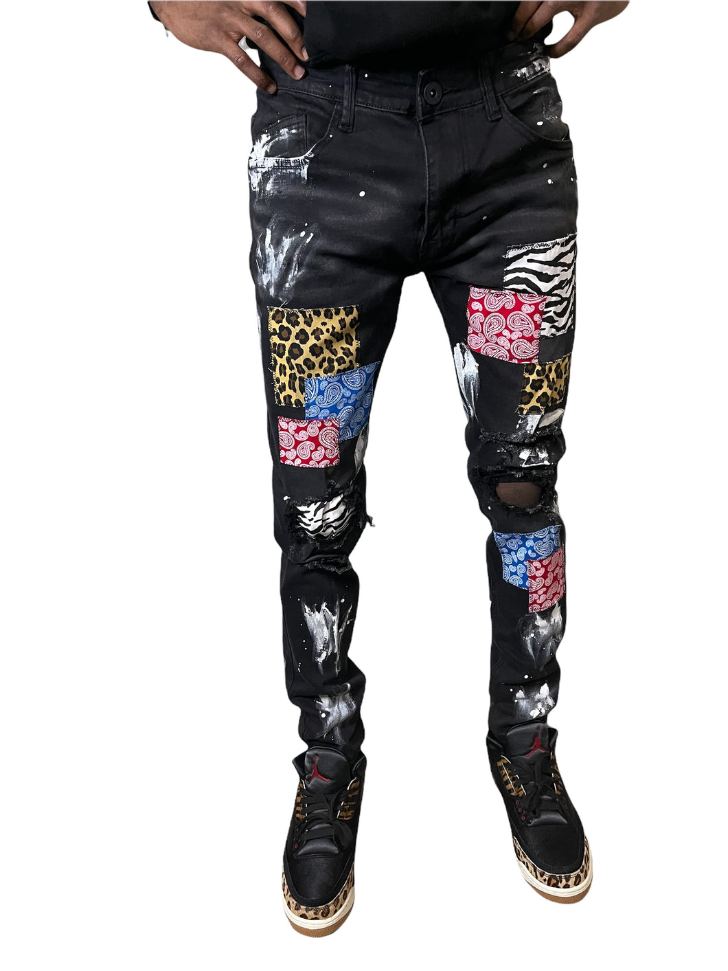 CUSTOM MULTI PATCH DENIM JEANS